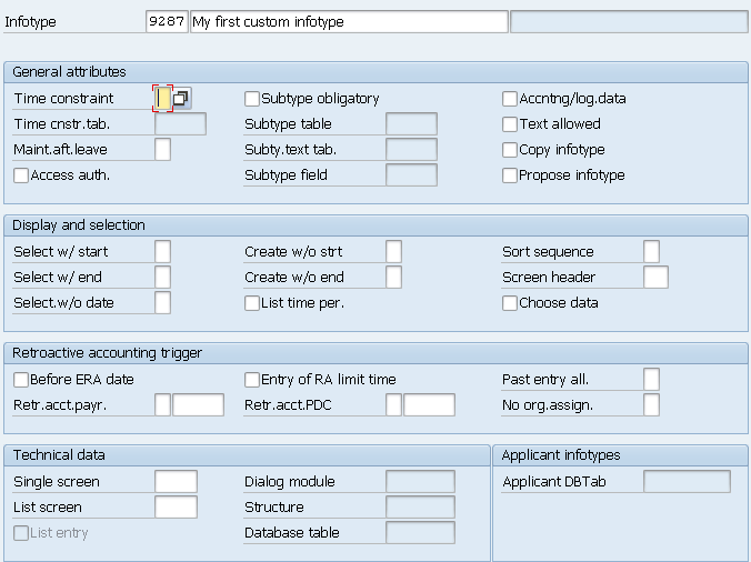 Screen Where You Can Provide The Infotype Characteristics Screen Where You Can Provide The Infotype Characteristics