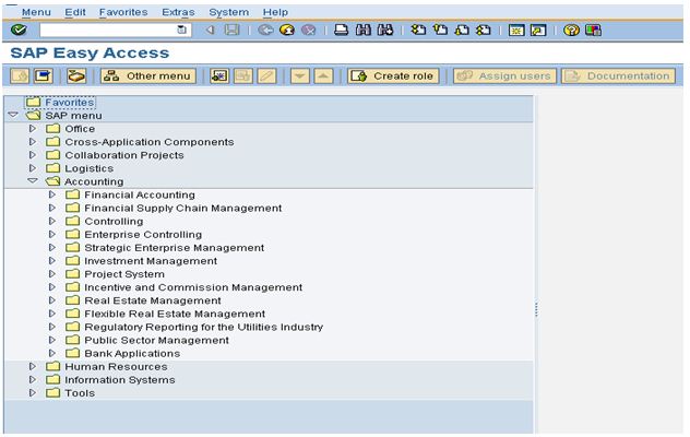 The Drill Down Menu For Accessing SAP Transactions