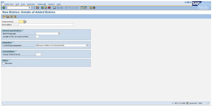 Screen For Entering Data For New Chart Of Accounts Screen For Entering Data For New Chart Of Accounts